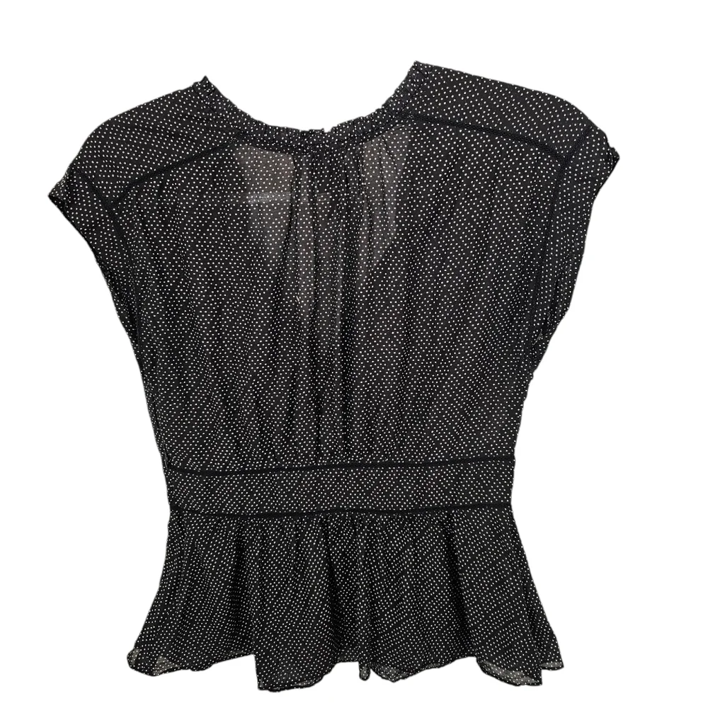 HD in Paris Size 4 Black and White Silk Blend Pin Dot Side Zip Peplum Blouse Fem - Picture 2 of 6